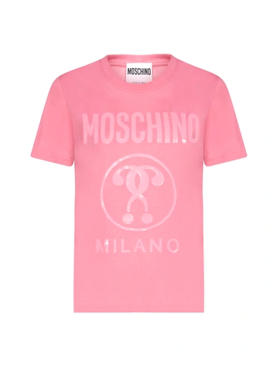 Shop Moschino Double Question Cotton T-shirt In Fantasia Fuxia