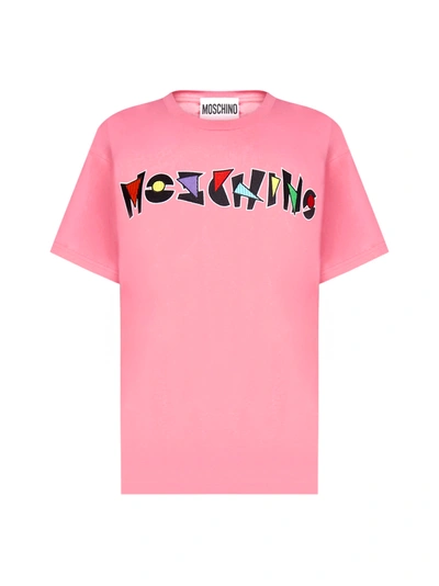 Shop Moschino Logo Cotton Oversized T-shirt In Pink