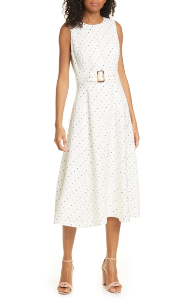 Shop Ted Baker Caryla Belted Linen Blend A-line Dress In Ivory