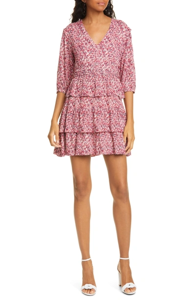 Ba&sh Nina Tiered Printed Crepe Mini Dress In Pink | ModeSens