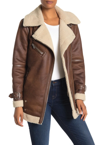 Shop Avec Les Filles Faux Leather Coated Faux Shearling Lined Biker Jacket In Vintage-wh