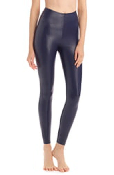 Shop Commando Perfect Control Faux Leather Leggings In Navy