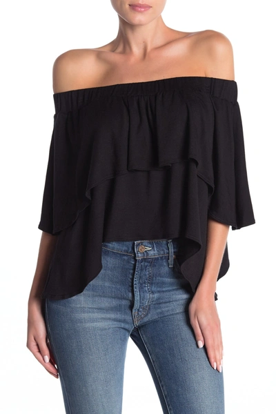 Shop Go Couture Off-the-shoulder Double Ruffle Top In Black