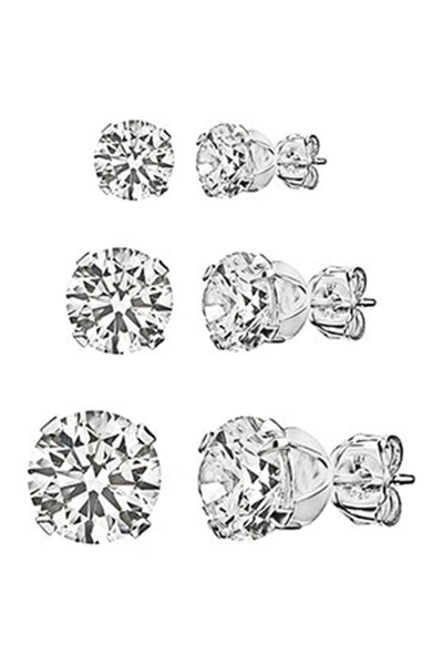 Best Silver Inc. Sterling Silver Round-cut Cz Stud Earring Set In Silver