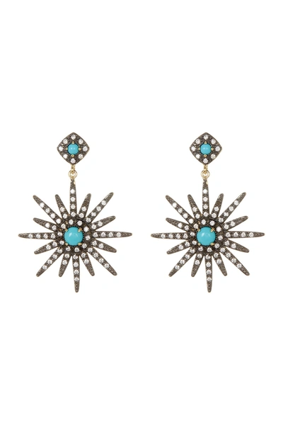 Shop Adornia 14k Yellow Gold Plated Turquoise & Swarovski Crystal Accented Starburst Earrings In Blue
