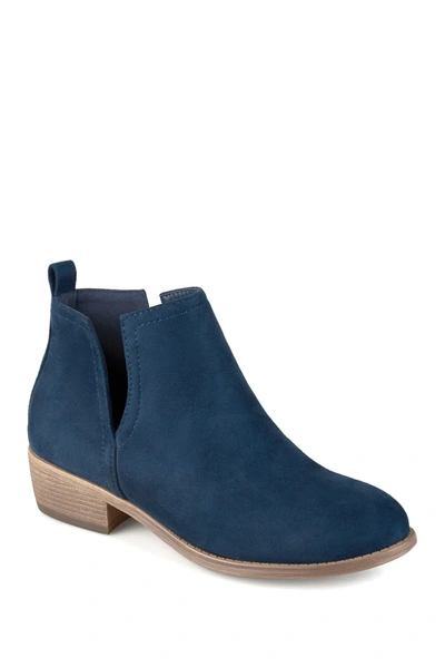 Journee Collection Women's Rimi Notched Ankle Stacked Heel Booties In Blue