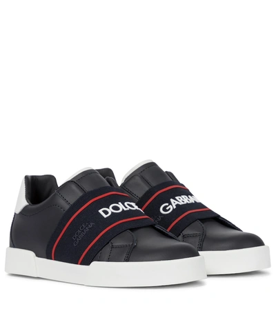 Shop Dolce & Gabbana Portofino Leather Sneakers In Blue