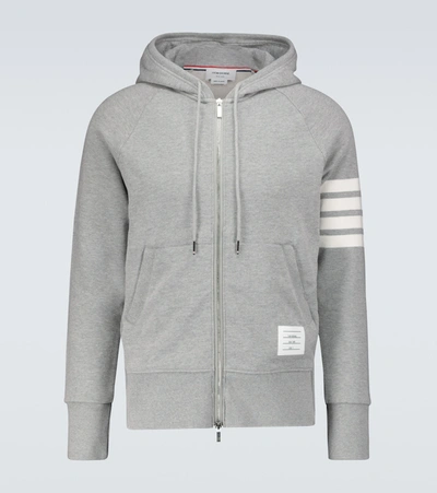 Shop Thom Browne Zipped 4-bar Hooded Sweatshirt In Grey