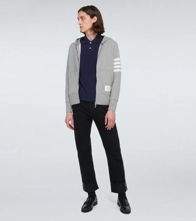 Shop Thom Browne Zipped 4-bar Hooded Sweatshirt In Grey