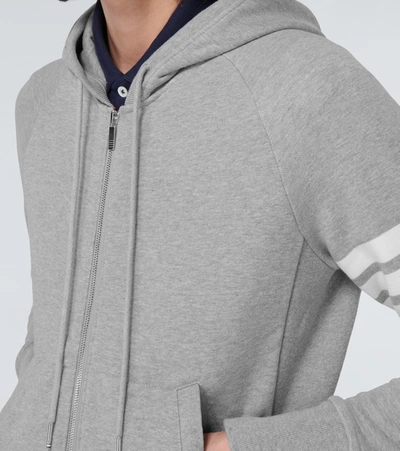 Shop Thom Browne Zipped 4-bar Hooded Sweatshirt In Grey