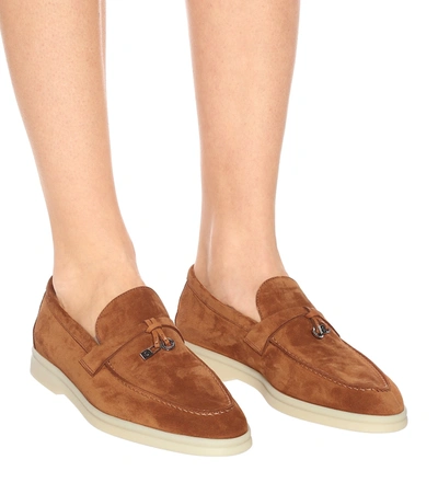 Shop Loro Piana Summer Charms Walk Suede Loafers In Brown