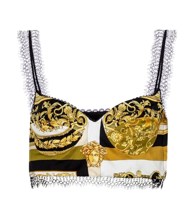 Shop Versace Barocco Mosaic Printed Silk Bralette In Gold