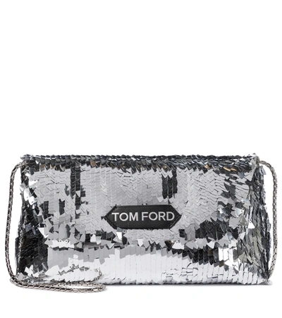 Shop Tom Ford Sequined Shoulder Bag In Silver