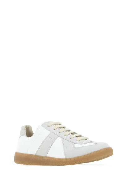Maison Margiela Women Replica Low-top Leather Sneakers With Suede Inserts In White