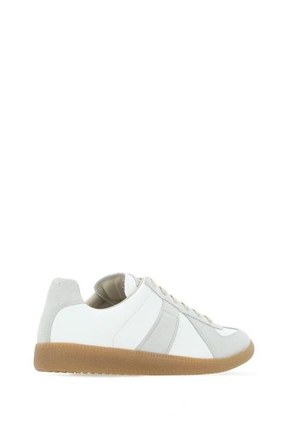 Maison Margiela Women Replica Low-top Leather Sneakers With Suede Inserts In White