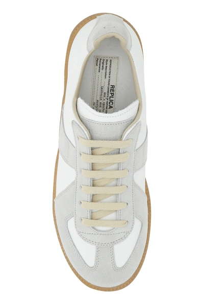 Maison Margiela Women Replica Low-top Leather Sneakers With Suede Inserts In White