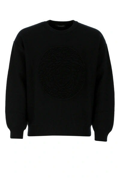 Shop Versace Black Wool Sweater Black  Uomo 48