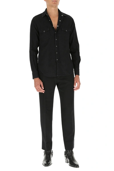 Shop Saint Laurent Slate Denim Shirt Black  Uomo L