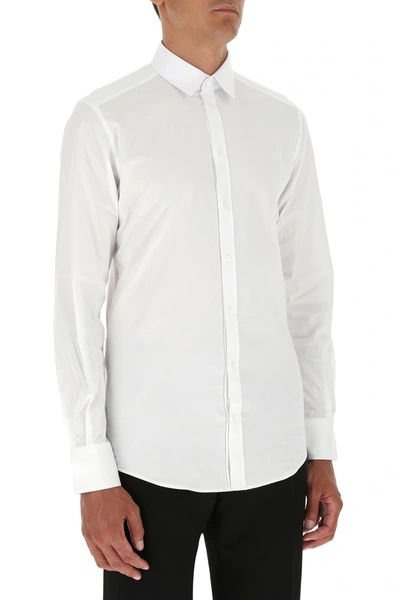 Shop Dolce & Gabbana White Stretch Poplin Shirt Nd  Uomo 43