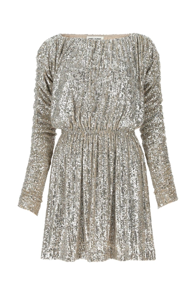 Shop Saint Laurent Platinum Sequins Mini Dress Metallic  Donna Xs