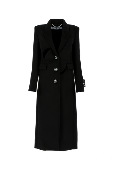 Shop Off-white Black Wool Blend Coat Nd Off White Donna 40