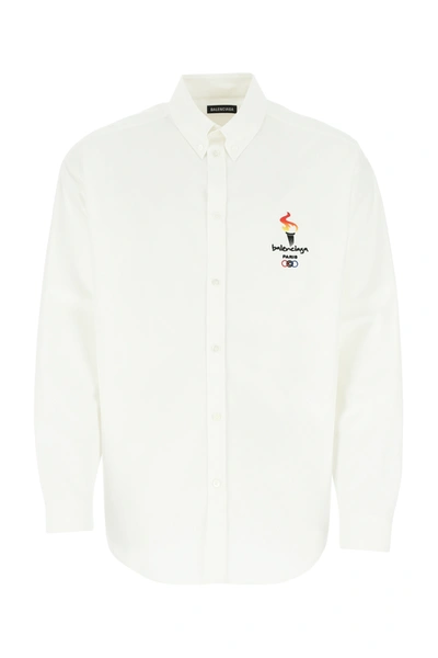 Shop Balenciaga White Poplin Oversize Shirt  White  Uomo 38