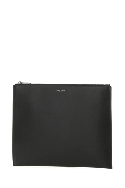 Shop Saint Laurent Black Leather Ipad Holder Nd  Uomo Tu