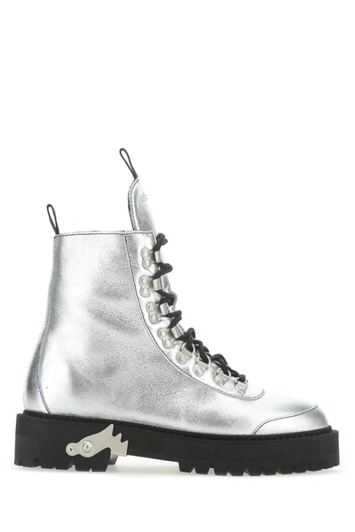 Shop Off-white Silver Leather Ankle Boots  Nd Off White Donna 38