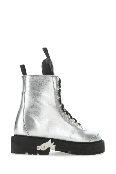 Shop Off-white Silver Leather Ankle Boots  Nd Off White Donna 38
