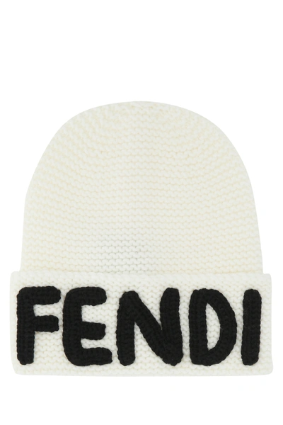 Shop Fendi Ivory Wool Beanie Hat Nd  Uomo Tu