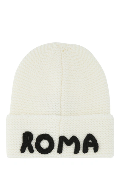 Shop Fendi Ivory Wool Beanie Hat Nd  Uomo Tu