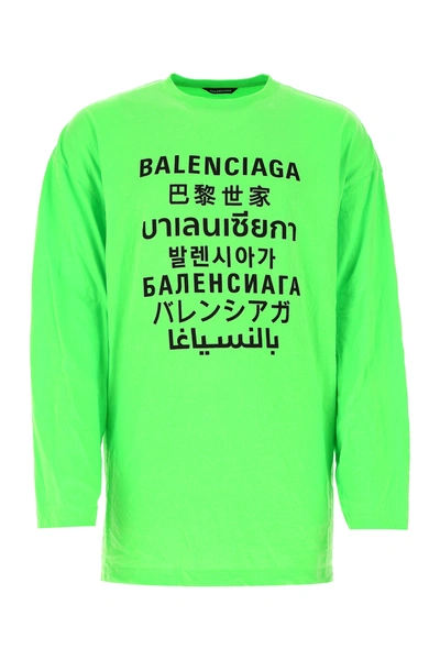 Balenciaga Logo Long Sleeve Graphic Tee In Green | ModeSens