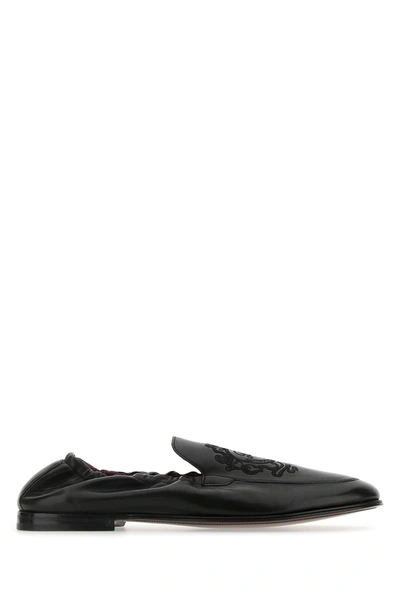 Shop Dolce & Gabbana Black Leather Loafers  Black  Uomo 43