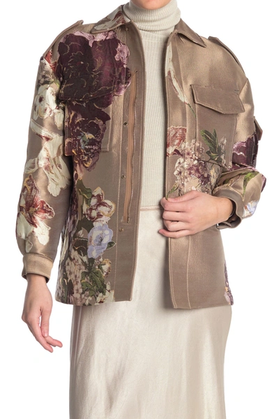 Shop Valentino Floral Silk Zip Front Jacket In Milk