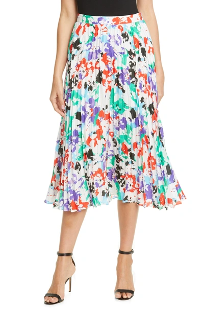 Shop Tanya Taylor Jeana Floral Pleated Midi Skirt In Painted Floral White