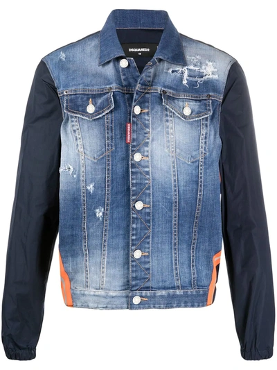 Shop Dsquared2 Contrast-sleeve Denim Jacket In Blue