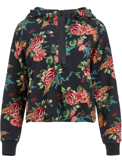 Shop Alice And Olivia Floral-print Hooded Jacket In Black