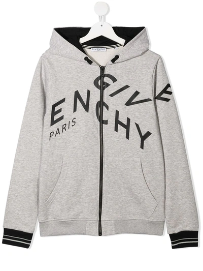 Shop Givenchy Teen Logo Zipped Hoodie In Grey