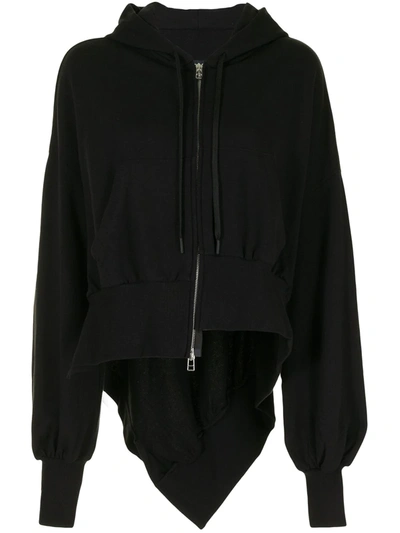 Shop Yohji Yamamoto Asymmetric Hoodie Jacket In Black