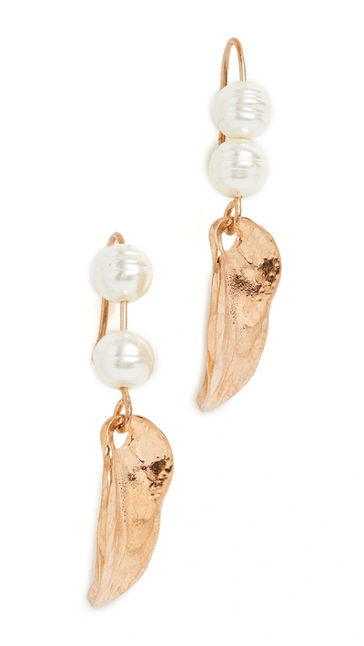 Shop Marni Drop Earrings With Leaf Pendant In Gold