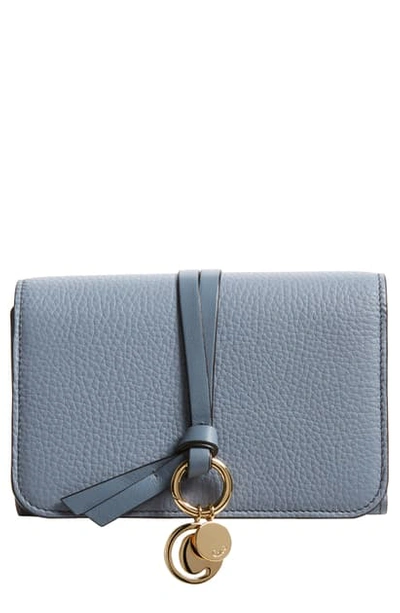 Shop Chloé Alphabet Leather Wallet In Ash Blue