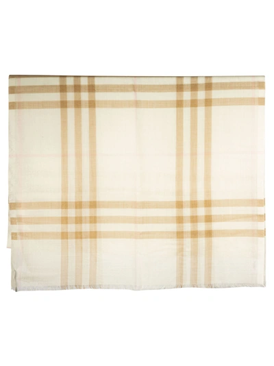 Shop Burberry Giant Check Gauze Scarf In White/alabaster