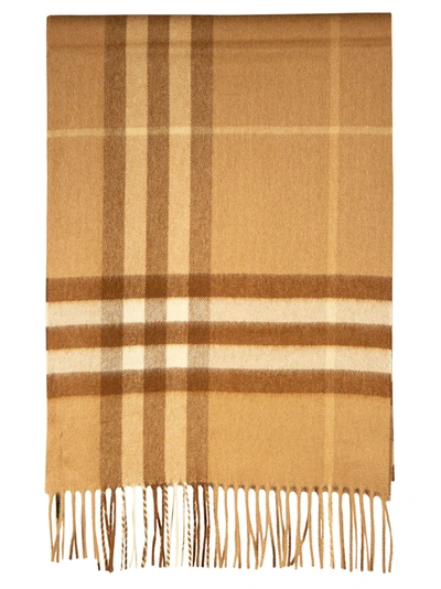 Shop Burberry Giant Check Cashmere Scarf In Mid Camel