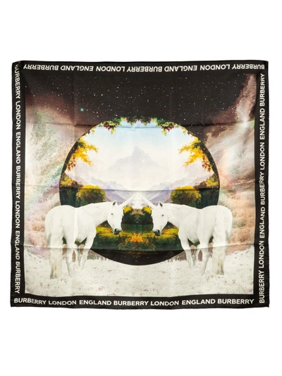 Shop Burberry Mystical Unicorn Silk Square Scarf In Multicolor
