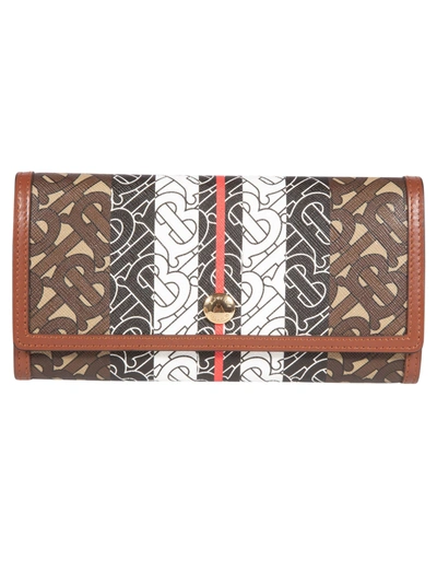 Shop Burberry Logo Print Button Snap Continental Wallet In Brown