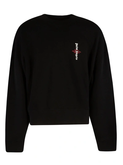 Shop Palm Angels Statement Logo Crewneck Sweatshirt In Black/white
