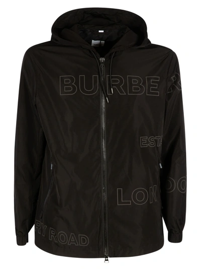 Shop Burberry Logo Print Zip Hoodie In Black