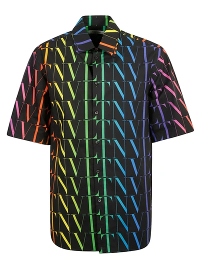 Shop Valentino Logo All-over Print Shirt In Black/multicolor