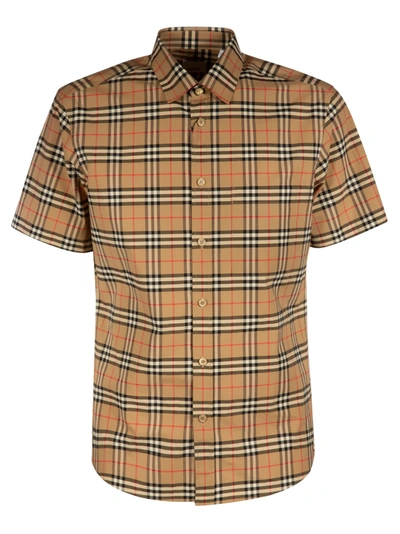 Shop Burberry Short-sleeve Checked Shirt In Arch Beige