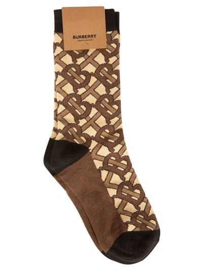 Shop Burberry Logo Motif Socks In Brown